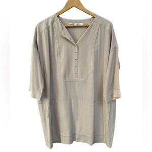 DIANE VON FURSTENBERG‎ Short Sleeve Tunic Top/Dress. 100% Silk,Tan Khaki. Sz 14